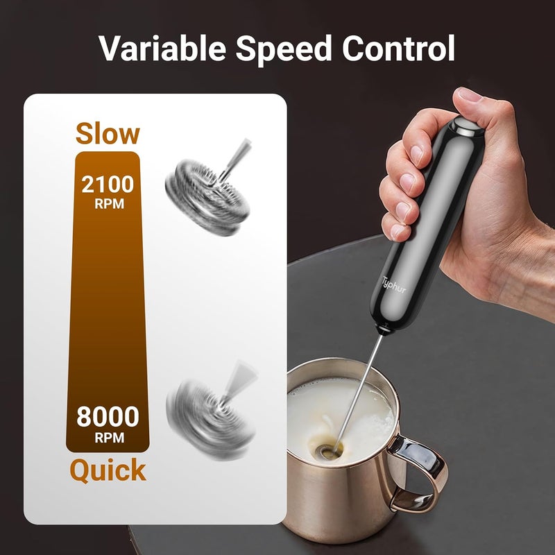 Typhur InstaWhisk Milk Frother with Variable Speed, Battery Operated Handheld Coffee Foam Frother Wand, Electric Drink Mixer with Stand & Detachable Double Whisk, Stainless Stirrer for Latte, Matcha, Protein - Image 2